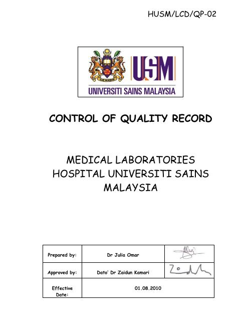 Control Of Quality Record Kampus Kesihatan Usm