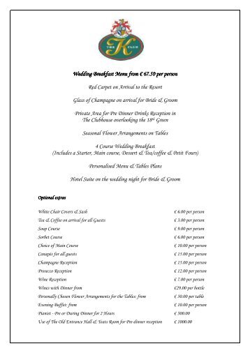 Wedding Breakfast Menu f Wedding Breakfast Menu from ... - K Club