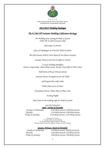 2012/2013 Wedding Packages The K Club All Inclusive Wedding ...