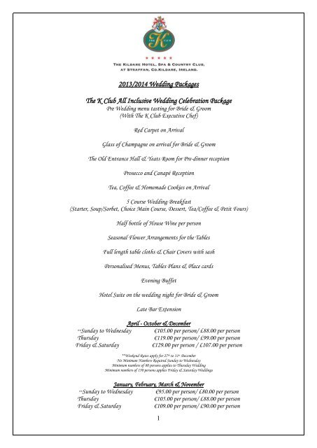 2013 2014 Wedding Packages The K Club All Inclusive Wedding