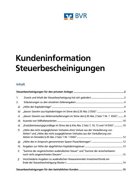 Kundeninformation Steuerbescheinigungen Kd Bank
