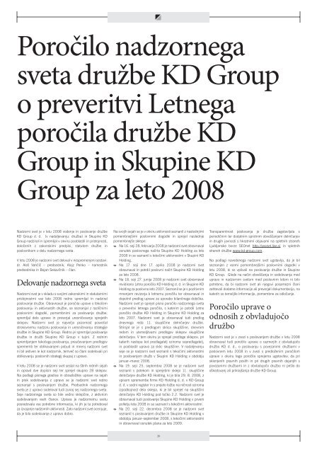 Letno poroÄilo Skupine KD Group za leto 2008