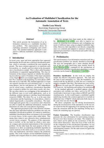 An Evaluation of Multilabel Classification for the Automatic ...