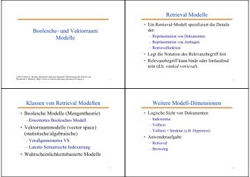 Boolesche- und Vektorraum Modelle Retrieval Modelle Klassen von ...