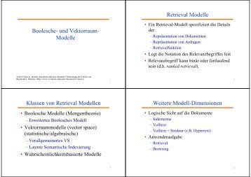 Boolesche- und Vektorraum- Modelle Retrieval Modelle Klassen ...
