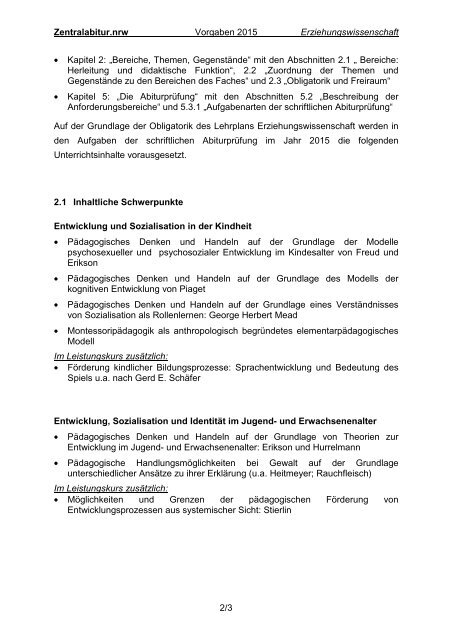 Vorgaben Abitur 2015 - Erziehungswissenschaft