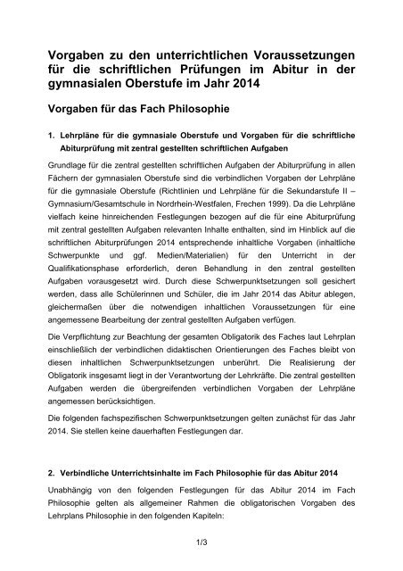 Vorgaben Abitur 2014 - Philosophie - Standardsicherung NRW