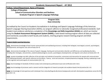 Academic Assessment Report - AY 2012 - Kean University