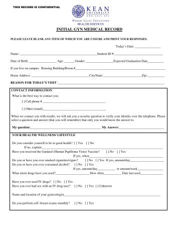 Initial GYN visit form