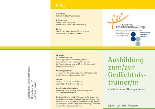 Ausbildung zum/zur GedÃ¤chtnis- trainer/in Infos - KEB OsnabrÃ¼ck