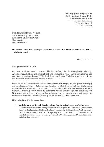 Brief der KEB an das Ministerium fÃ¼r Bauen, Wohnen ... - KEB Soest