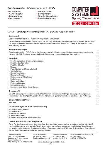 SAP ERP - Schulung - Projektmanagement (PS) (PLM200-PCC)