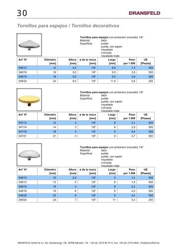 Tornillos para espejos  / Tornillos decorativos - Dransfeld GmbH ...