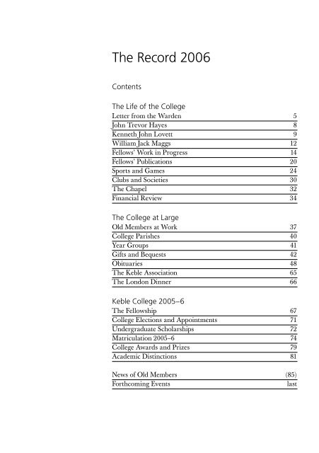 The Record 2006 - Keble College - University of Oxford