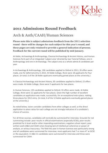 2011 Admissions Round Feedback Arch & Anth ... - Keble College