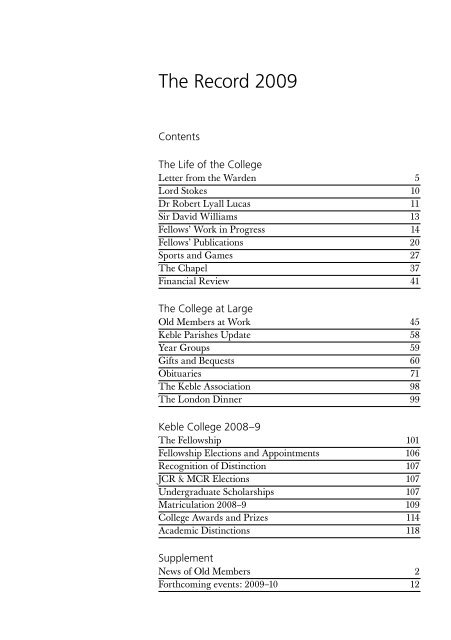 The Record 2009 - Keble College - University of Oxford