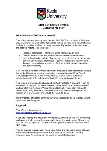 Staff Self Service System - Keele University