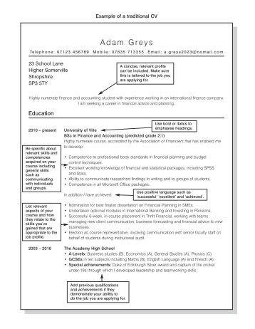 example of a traditional CV - Prospects