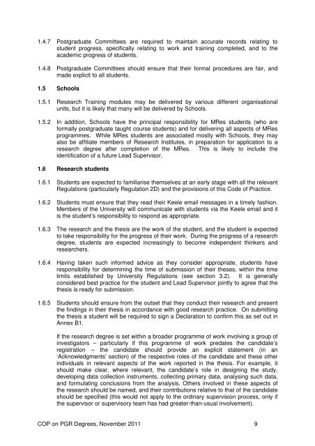 keele university code of practice on postgraduate research degrees