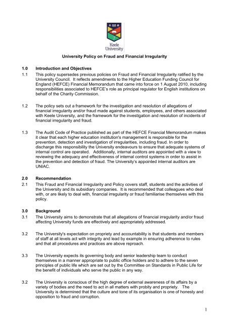 Fraud and Financial Irregularity Policy - Keele University