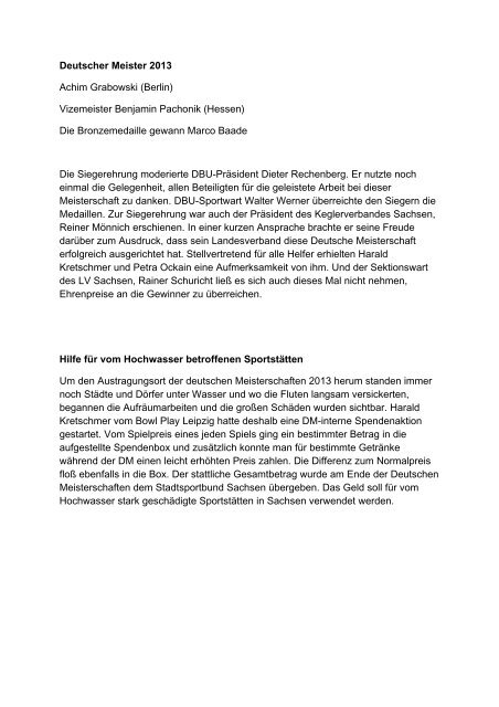Deutsche Bowling-Meisterschaften der Aktiven 2013