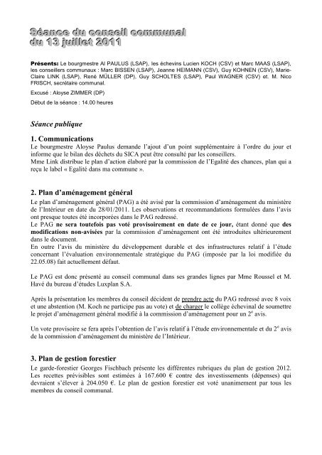 2011 Rapport du 13 juillet - Kehlen