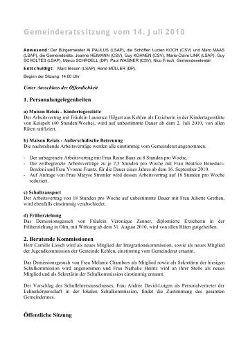 Gemeinderatssitzung vom 14. Juli 2010 - Kehlen