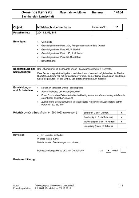 Mühlebach - Lehnenkanal [PDF, 823 KB] - Gemeinde Kehrsatz