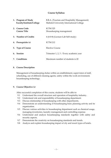 Course Syllabus - Mahidol University International College