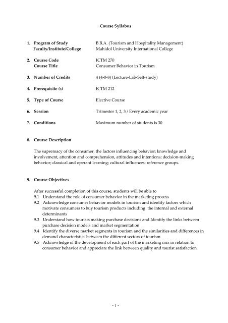 Course Syllabus - Mahidol University International College