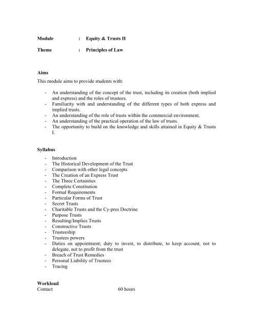 Module : Equity & Trusts II Theme : Principles of Law Aims This ... - KEI