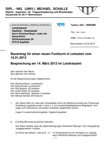 Schreiben an Landratsamt Saalfeld, Herrn Beyer vom 22.03.2013