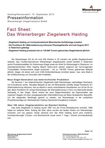 Fact Sheet Ziegelwerk Haiding 09/2013 - KELLER