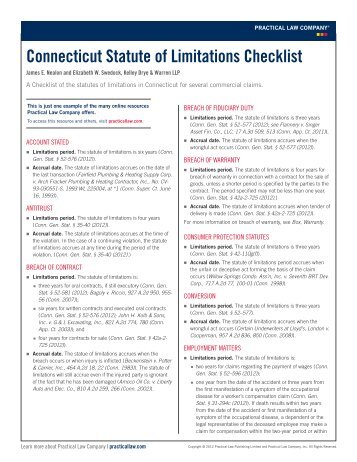 Connecticut Statute of Limitations Checklist - Kelley Drye