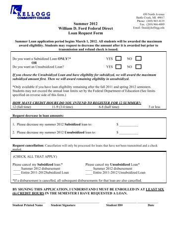 Summer 2012 William D. Ford Federal Direct Loan Request Form