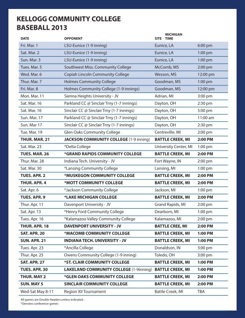 Baseball Program 13.indd - Kellogg Community College