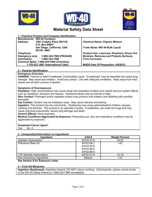Material Safety Data Sheet (MSDS) - WD-40 Company