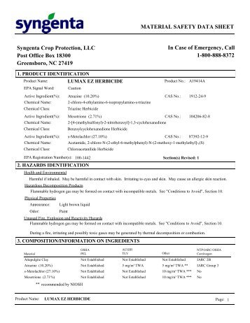 MATERIAL SAFETY DATA SHEET Syngenta Crop Protection, LLC ...