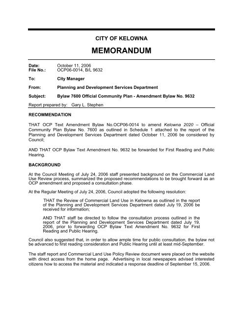 Item 4.4(a) Bylaw 7600 OCP Amendments - staff ... - City of Kelowna