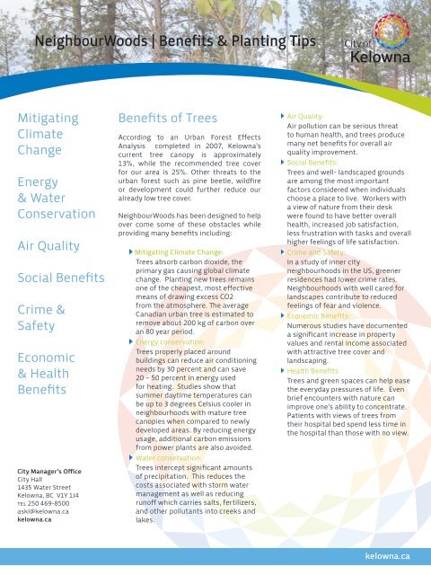 NeighbourWoods - Benefits of Trees & Planting Tips - City of Kelowna