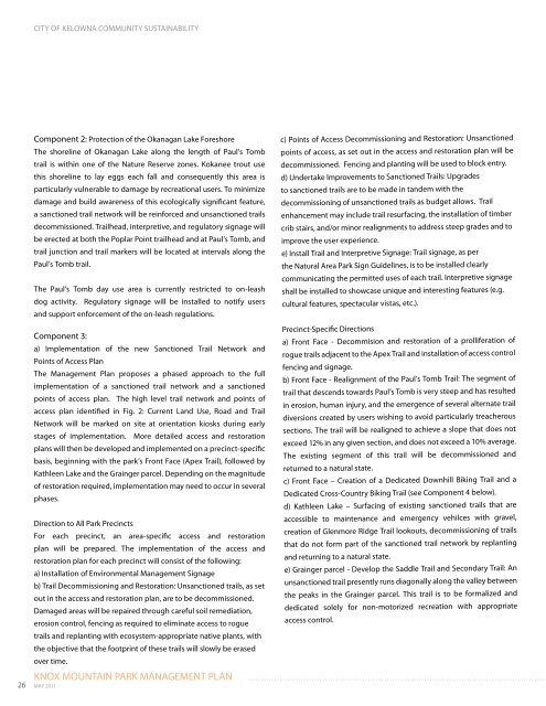 Knox Mountain Park Management Plan 2011 - City of Kelowna