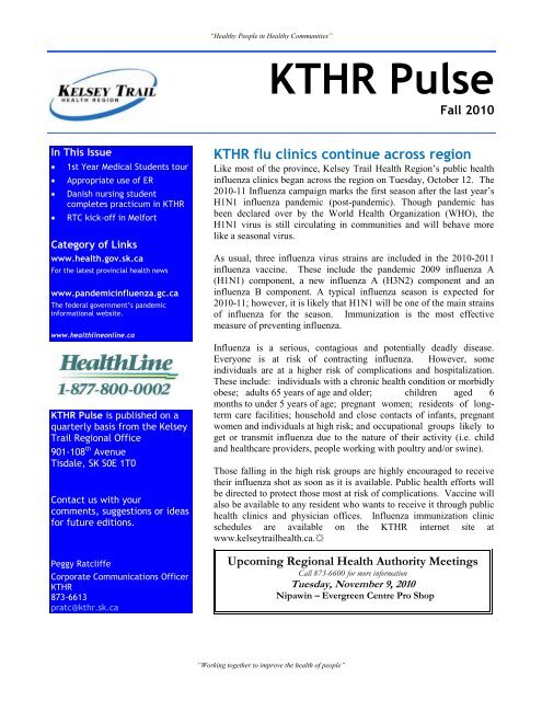 KTHR Pulse Fall 2010 - Kelsey Trail Health Region