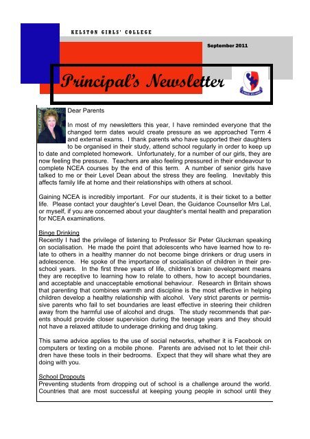 Principal's Newsletter - Kelston Girls