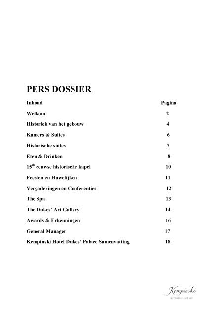 PERS DOSSIER - Kempinski Hotels