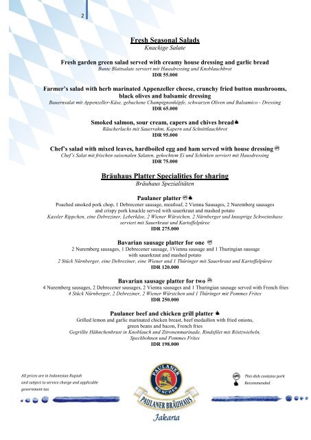 Paulaner Menu