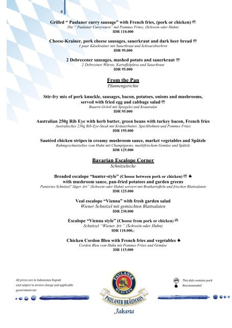 Paulaner Menu