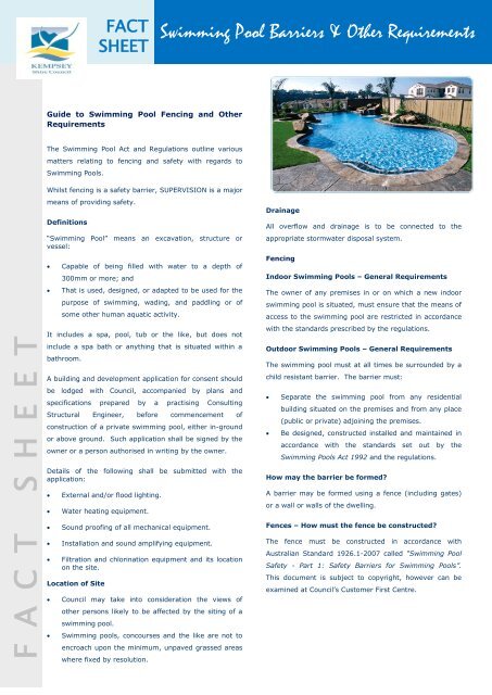 Swimming pool barriers & other requirements - Fact sheet (PDF ...