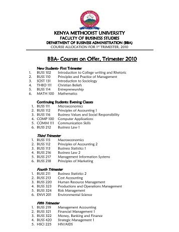 BBA- Courses on Offer, Trimester 20 - Kenya Methodist University