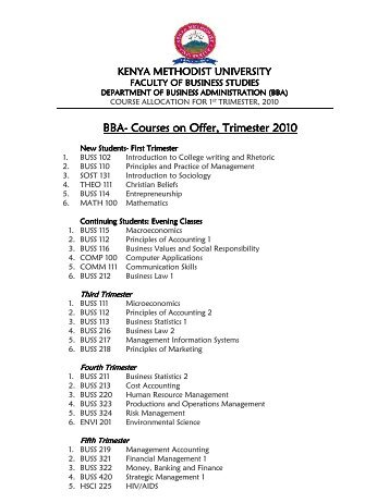 BBA- Courses on Offer, Trimester 20 Courses on Offer, Trimester 20 ...