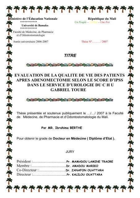 titre evaluation de la qualite de vie des patients apres ...